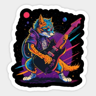 Retrowave Rockstar Cat Sticker